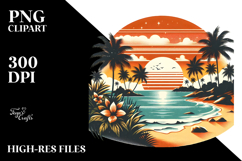Retro Tropical Beach Sunset Clipart Product Image 2