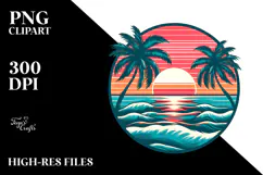 Retro Tropical Beach Sunset, PNG Product Image 2