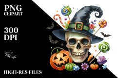 Funny Watercolor Halloween Skull | Clipart Product Image 1