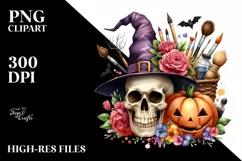 Funny Watercolor Halloween Skull | Clipart Product Image 1