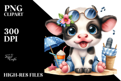 Cute Baby Cow Dressed for the Beach PNG Product Image 2