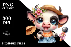 Cute Baby Cow Dressed for the Beach PNG Product Image 2