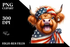 Highland Cow Portrait with Party Hat and Scarf Product Image 1