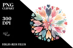 Simple Flower with Heart Petals, Pastel Watercolor Product Image 2