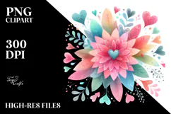 Simple Flower with Heart Petals, Pastel Watercolor Product Image 2