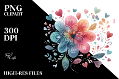 Colorful Digital Flower with Heart Petals, Transparent PNG Product Image 2