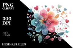 Colorful Digital Flower with Heart Petals, Transparent PNG Product Image 2