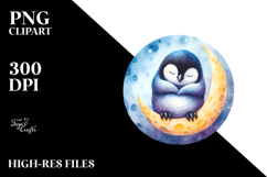 Vibrant Penguin on Moon Sticker Clipart Product Image 2