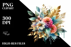 Vibrant Abstract Bouquet Gold Foil | Clipart Product Image 1