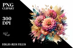 Vibrant Abstract Bouquet Gold Foil | Clipart Product Image 1