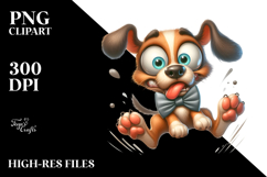 Goofy Cartoon Puppy with Bow Tie PNG Product Image 2