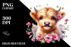 Cute Watercolor Highland Cow on Star Product Image 1