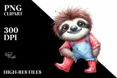 Watercolor Sloth Big Eyes Standing Up | Clipart Product Image 1