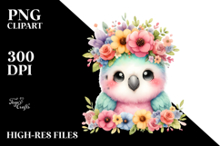 Cute Baby Parrot with Vibrant Flower Crown PNG Product Image 2