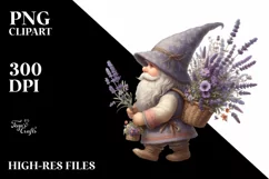 Detailed Gnome Lavender Bouquet Sublimation Clipart Product Image 1
