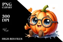 Cute Pumpkin Thumbs Up Watercolor Clipart Product Image 3