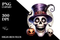 Funny Watercolor Halloween Skull | Clipart Product Image 1