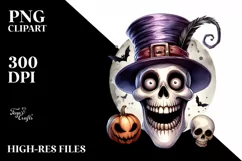 Funny Watercolor Halloween Skull | Clipart Product Image 1