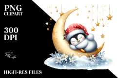 Christmas Penguin on Moon Sticker Clipart Product Image 2