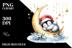 Christmas Penguin on Moon Sticker Clipart Product Image 2