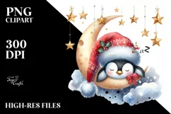 Christmas Penguin on Moon Sticker Clipart Product Image 1
