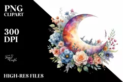 Colorful Half Moon with Flowers PNG Product Image 1