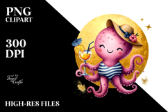 Cute Octopus in Beachwear, High-Res PNG Product Image 2