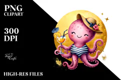 Cute Octopus in Beachwear, High-Res PNG Product Image 2