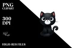 Funny Black Cat, Watercolor PNG Product Image 2