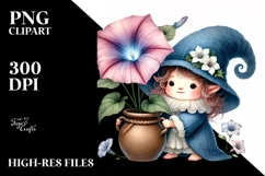 Cute Baby Gnome with Morning Glory PNG Product Image 2