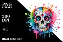 Grungy Floral Skull PNG Product Image 2