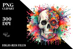 Colorful Cute Skull with Splashes, Transparent PNG Product Image 2