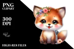 Cute Baby Fox with Singer Look PNG Product Image 2