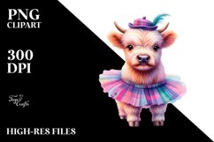 Colorful Baby Highland Cow with Modern Dancer&#039;s Outfit PNG Product Image 3