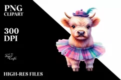 Colorful Baby Highland Cow with Modern Dancer's Outfit PNG Product Image 3