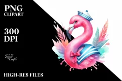 Vibrant Sailor Flamingo Sticker Clipart Product Image 3