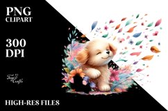 Colorful Cute Dog Tumbling with Petals Clipart Product Image 1