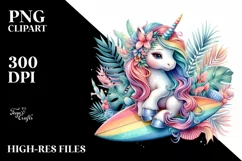 Colorful Baby Unicorn with Surfboard PNG Product Image 3
