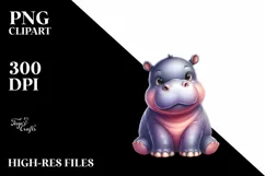 Funny Cute Baby Hippo Barn | Clipart Product Image 1