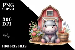Funny Cute Baby Hippo Barn | Clipart Product Image 3