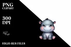 Funny Cute Baby Hippo Barn | Clipart Product Image 3