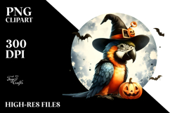 Cute Macaw Halloween Retro Attire Watercolor PNG Product Image 2