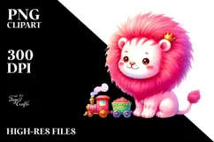 Watercolor Cute Baby Lion with Train PNG Product Image 2