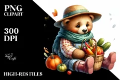 Quirky Baby Bear Autumn Vegetables Watercolor Product Image 1