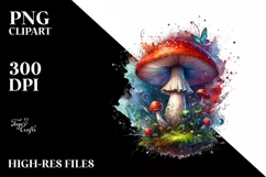 detailed glossy magical mushroom watercolor splash PNG Product Image 3