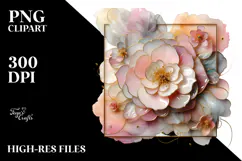 Glossy Camellia with Golden Frame PNG Product Image 2