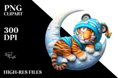 Baby Tiger on Moon Sticker Clipart Product Image 2