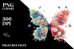 Colorful Butterfly with Flowers PNG Product Image 2