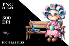 Colorful Lady with Hair Curlers | Bench Mug | Clipart Product Image 1