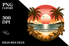 Vintage Beach Sunset Vector Clipart Product Image 2